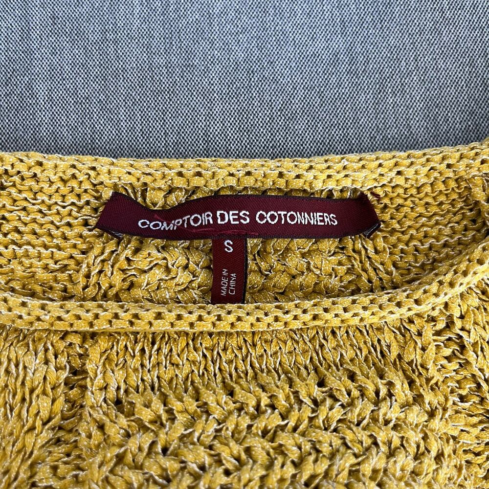 Comptoir Des Cotonniers Mustard Yellow Metallic Silver Cable Knit Sweater Small - Picture 3 of 12